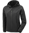 Result Recycled Ladies Three Layer Printable Hooded Soft Shell Jacket — Black