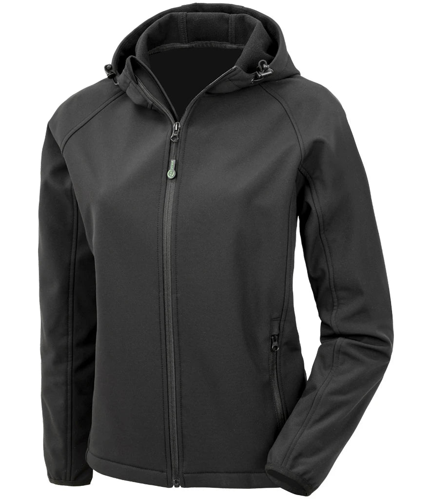 Result Recycled Ladies Three Layer Printable Hooded Soft Shell Jacket — Black