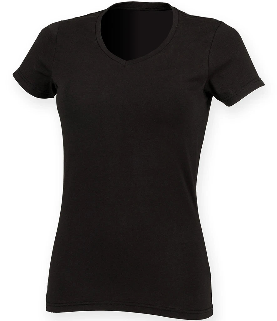 SF Clothing Ladies Feel Good Stretch V Neck T-Shirt — Black
