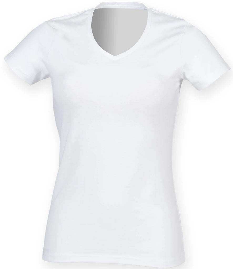 SF Clothing Ladies Feel Good Stretch V Neck T-Shirt — White