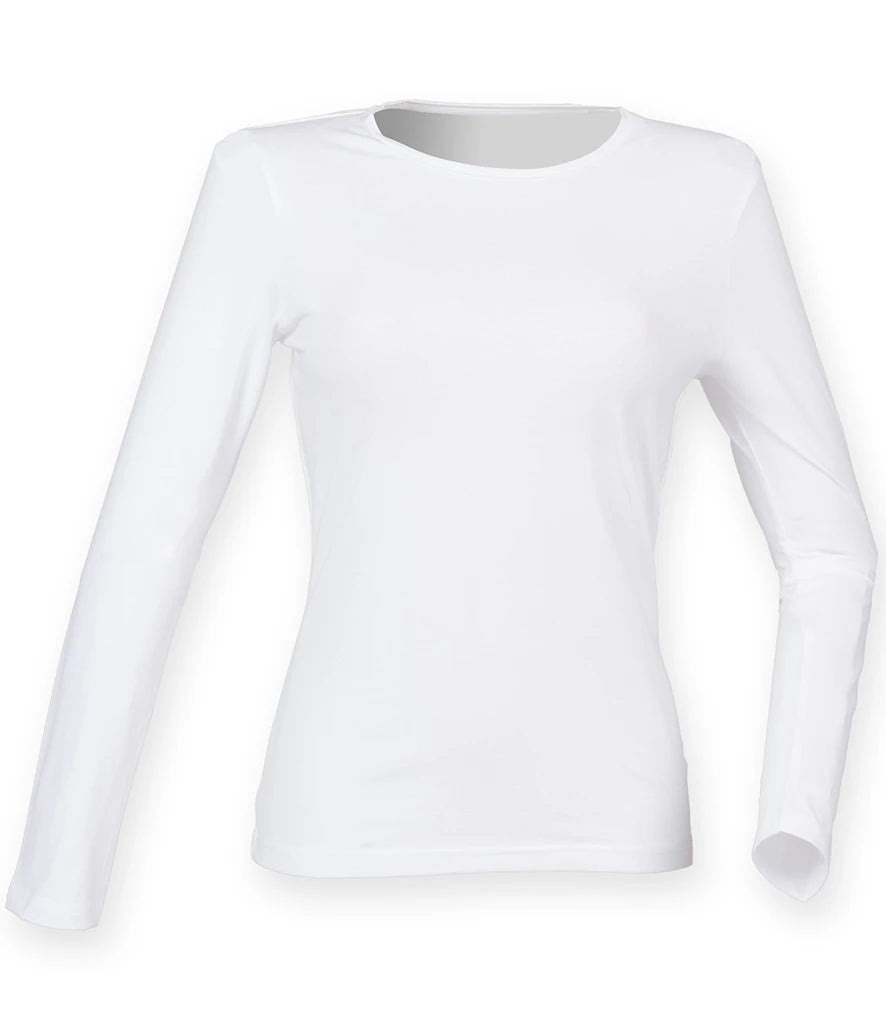 SF Clothing Ladies Feel Good Long Sleeve Stretch T-Shirt — White