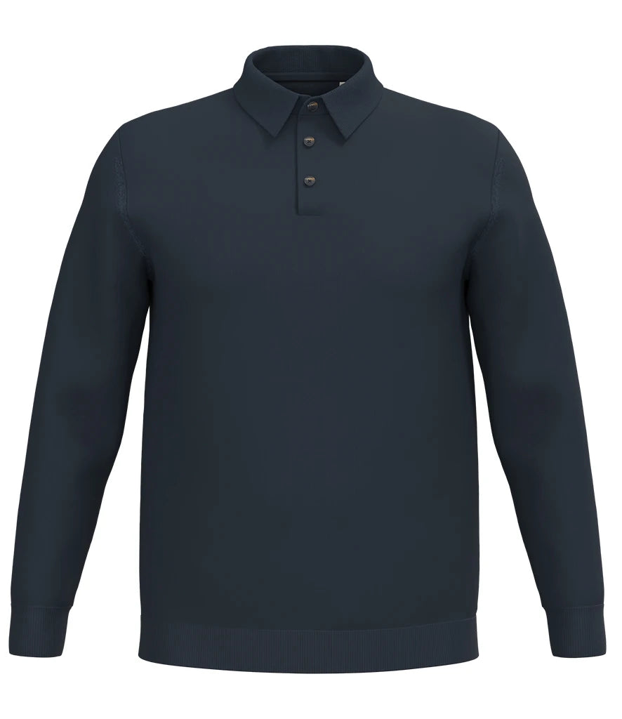 Spasso Knitted Long Sleeve Polo Shirt — Navy