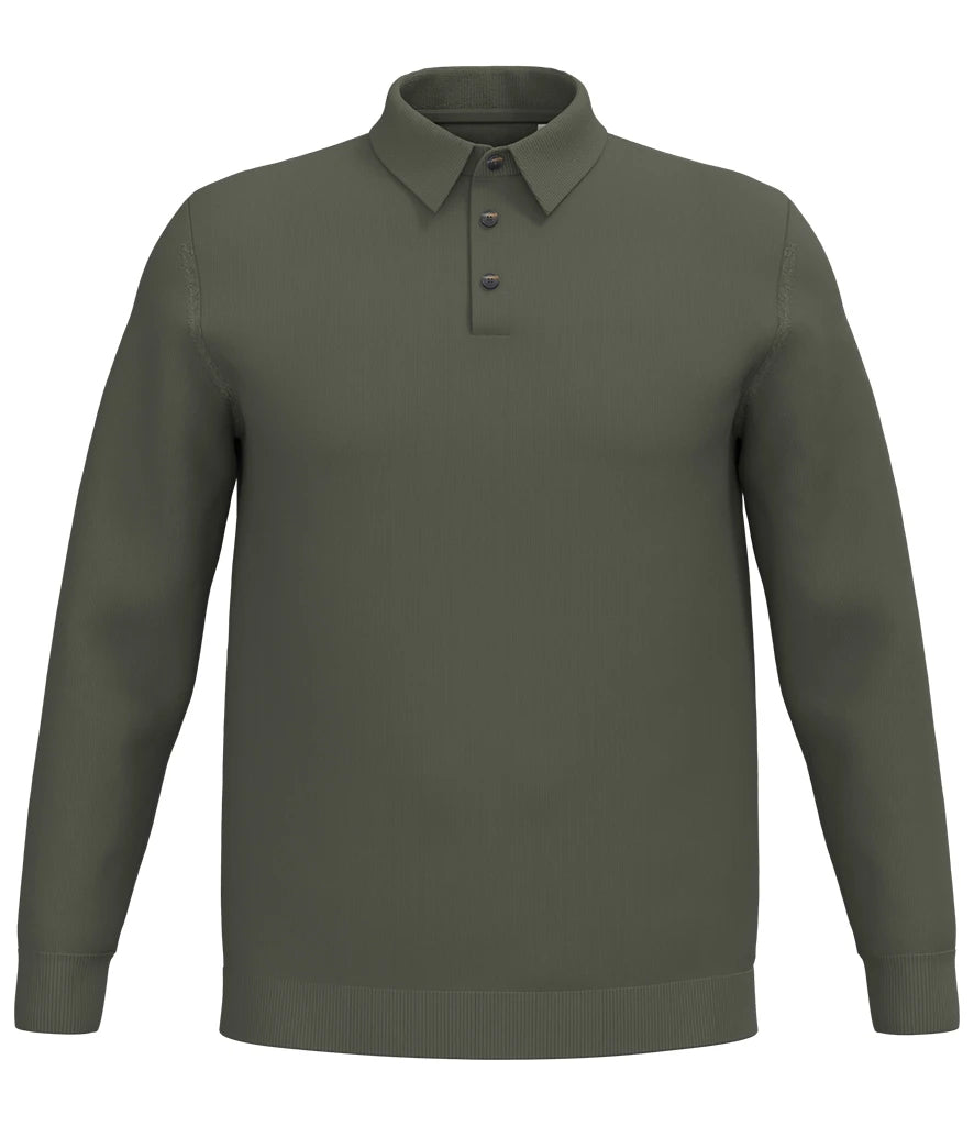 Spasso Knitted Long Sleeve Polo Shirt — Organic Khaki