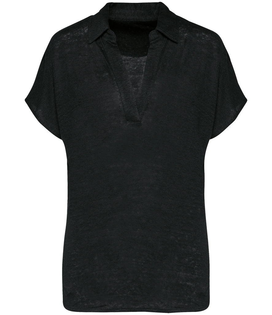 Spasso Ladies Linen Polo Shirt — Black