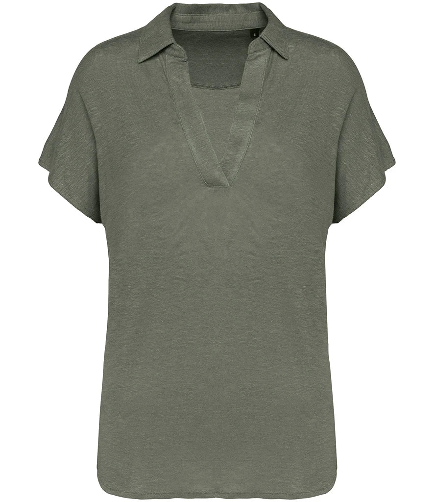 Spasso Ladies Linen Polo Shirt — Organic Khaki