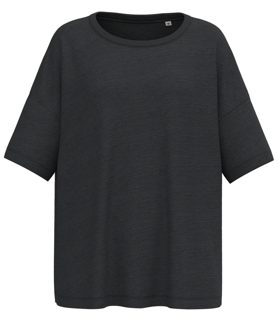 Spasso Ladies Oversized Slub T-Shirt — Black