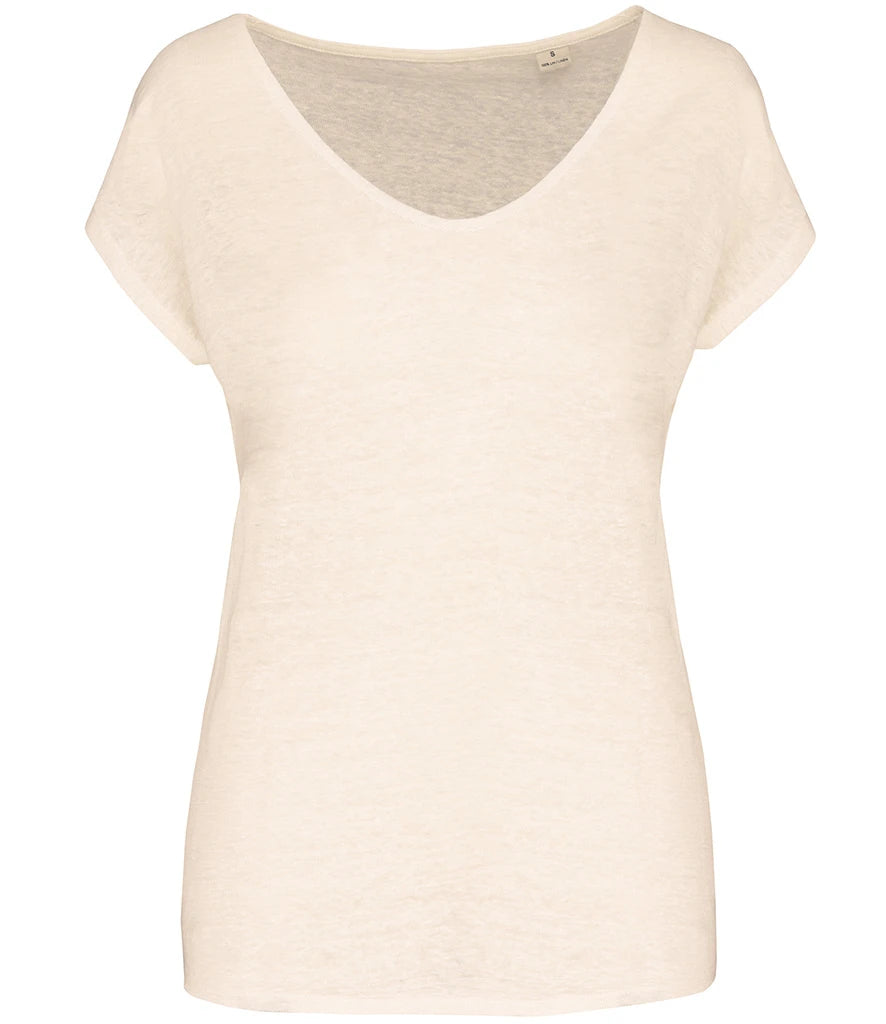 Spasso Ladies V Neck Linen T-Shirt — Ivory