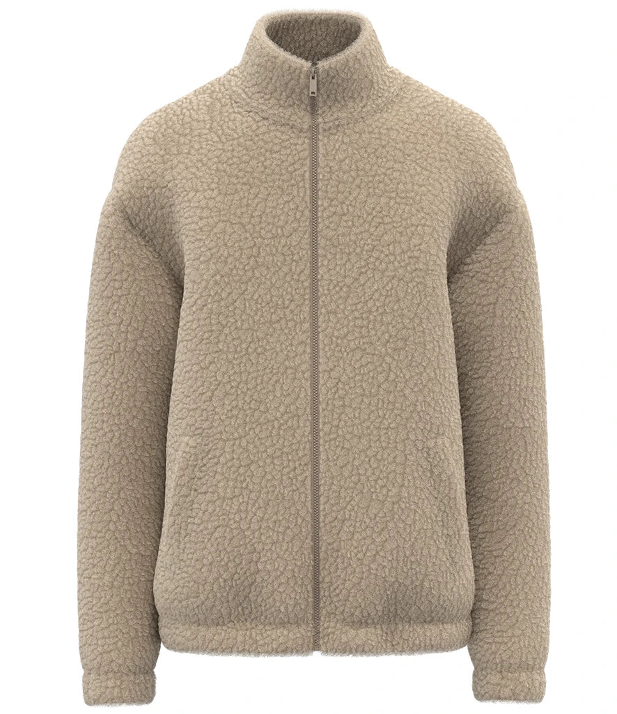 Spasso Unisex Sherpa Drop Shoulder Full Zip Sweat Jacket — Wet Sand