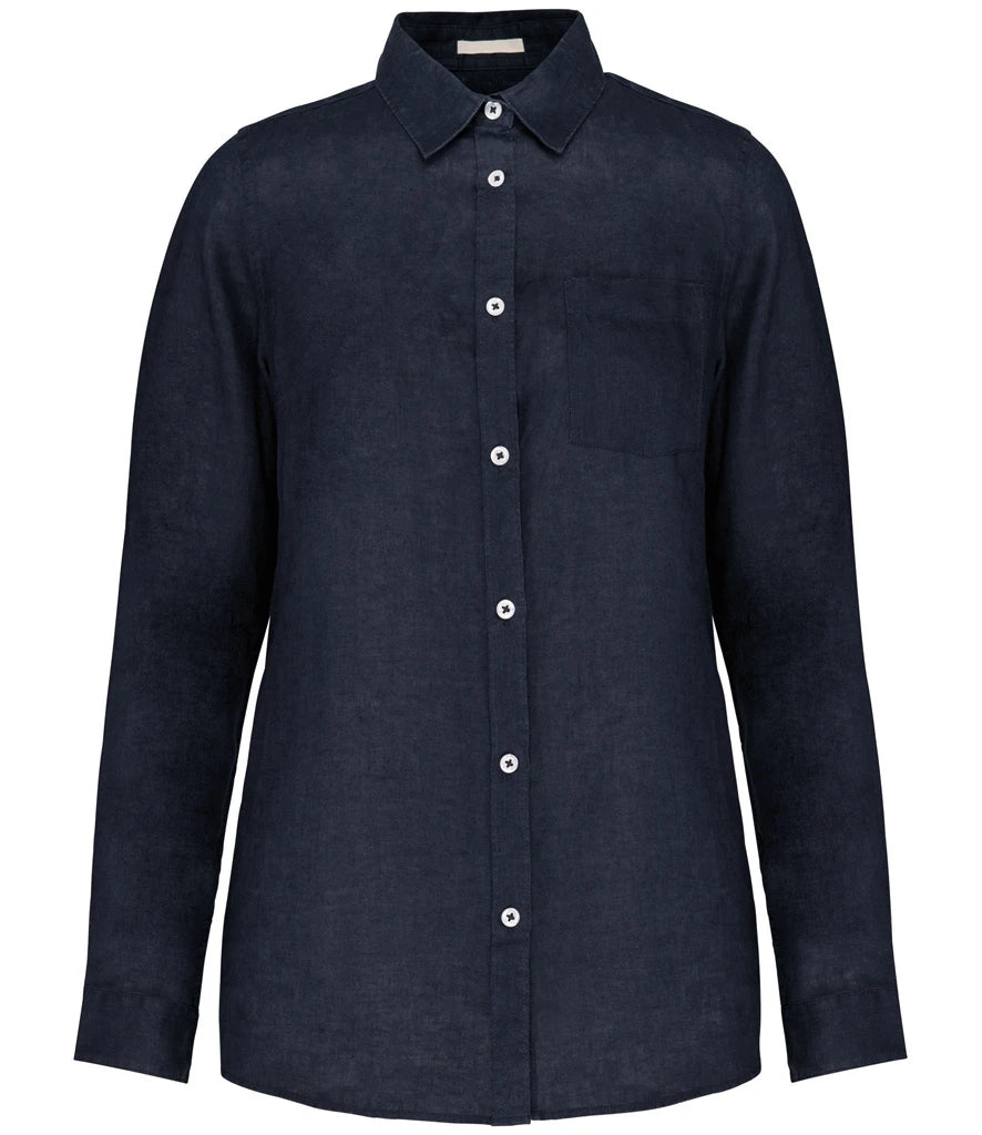 Spasso Ladies Long Sleeve Linen Shirt — Navy