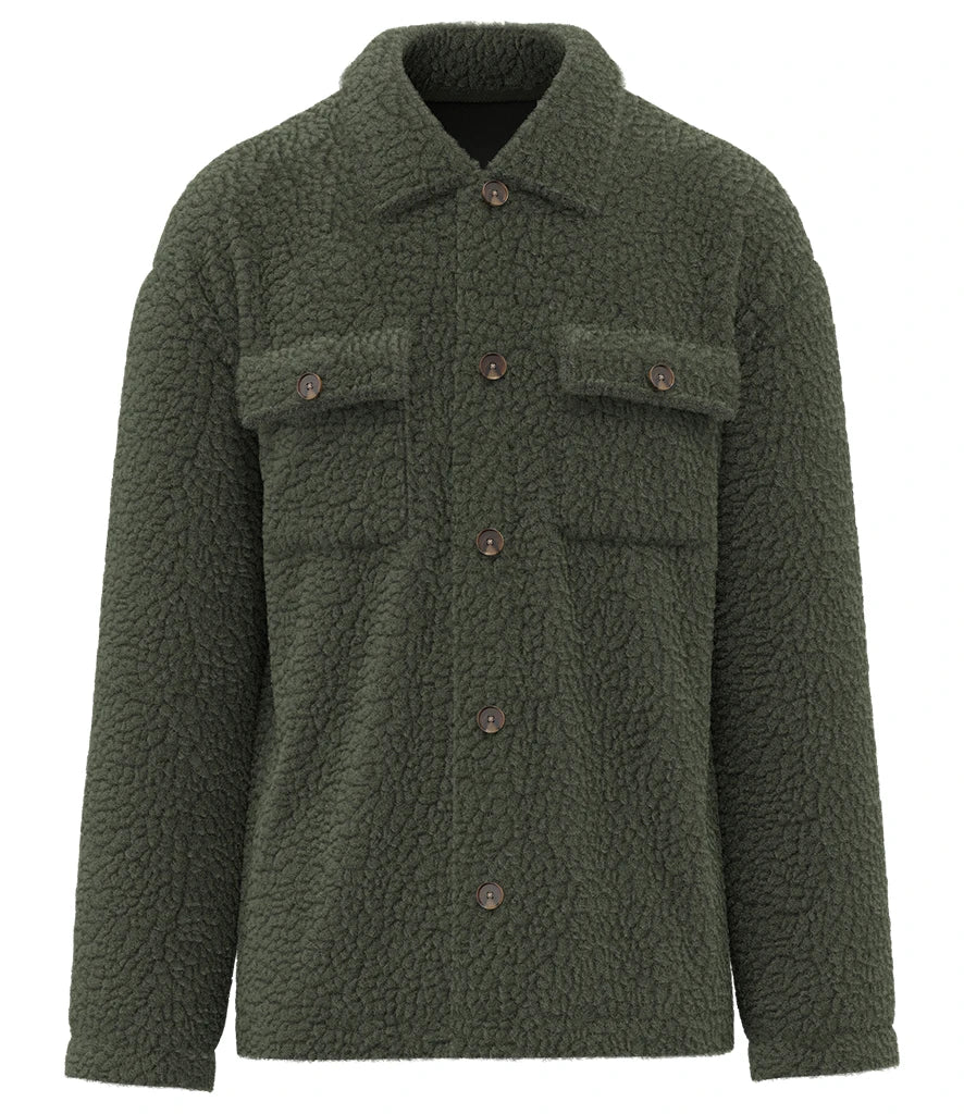 Spasso Unisex Sherpa Drop Shoulder Overshirt — Forest Khaki
