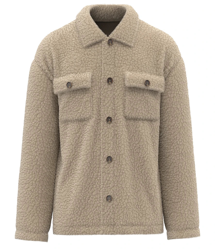 Spasso Unisex Sherpa Drop Shoulder Overshirt — Wet Sand