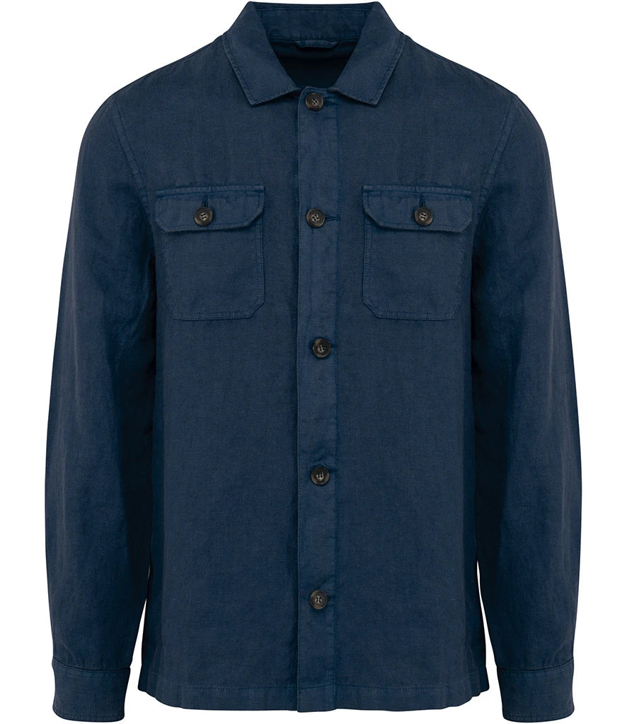 Spasso Linen Washed Overshirt — Washed Navy