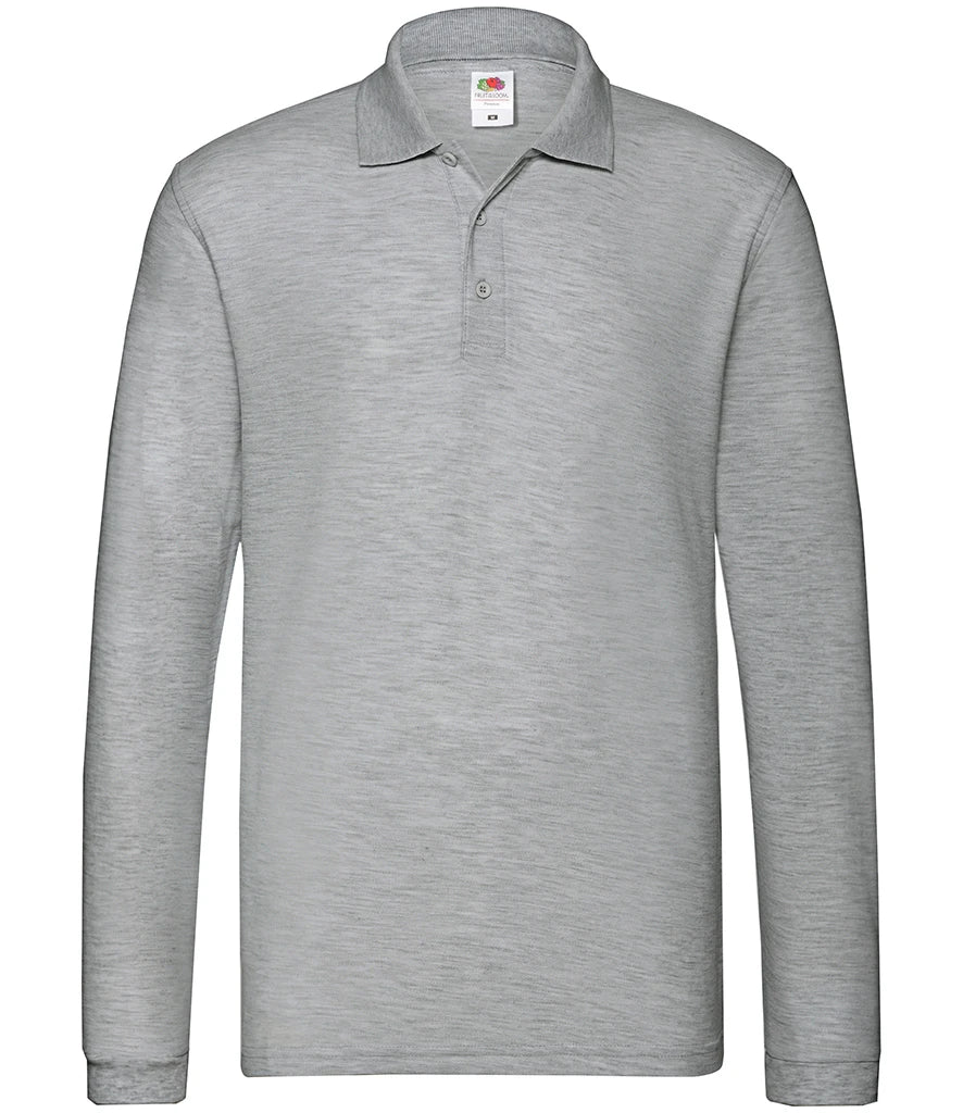 Fruit of the Loom Premium Long Sleeve Cotton Piqué Polo Shirt — Athletic Heather