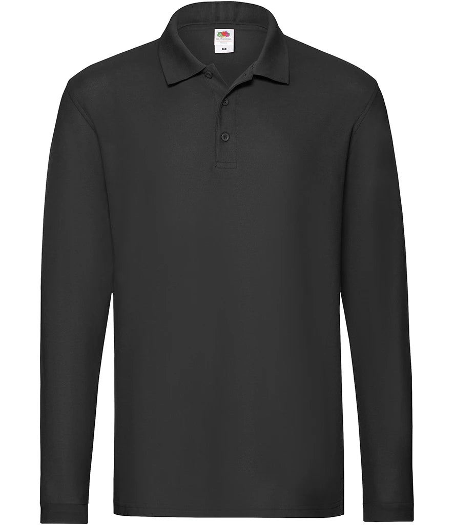 Fruit of the Loom Premium Long Sleeve Cotton Piqué Polo Shirt — Black