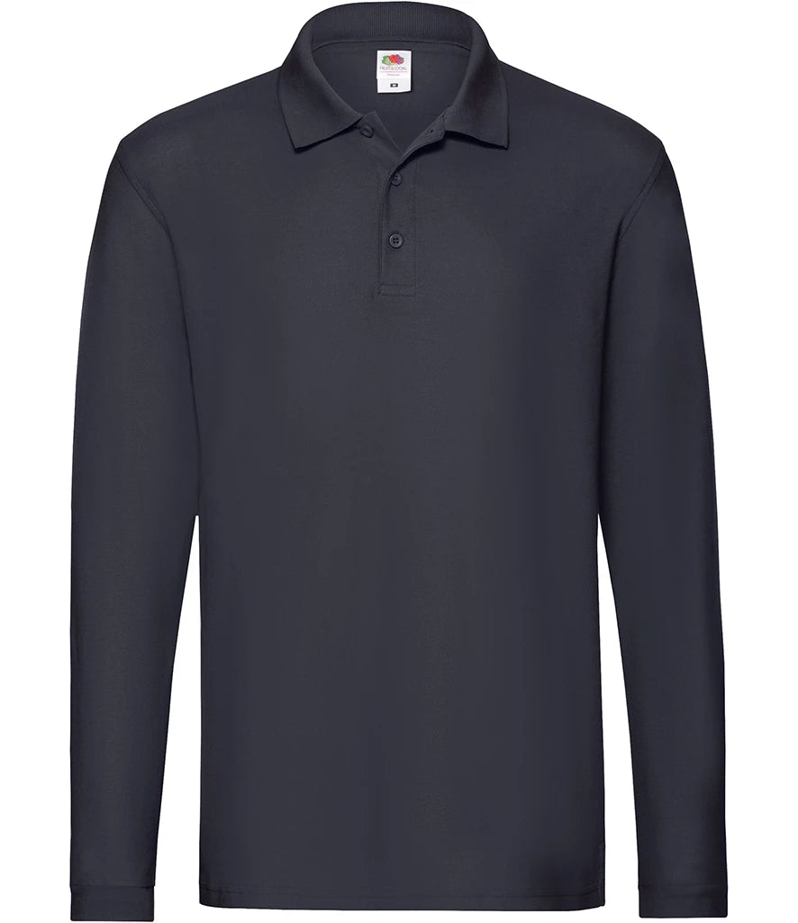 Fruit of the Loom Premium Long Sleeve Cotton Piqué Polo Shirt — Deep Navy