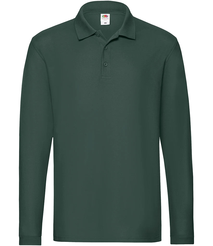 Fruit of the Loom Premium Long Sleeve Cotton Piqué Polo Shirt — Forest Green