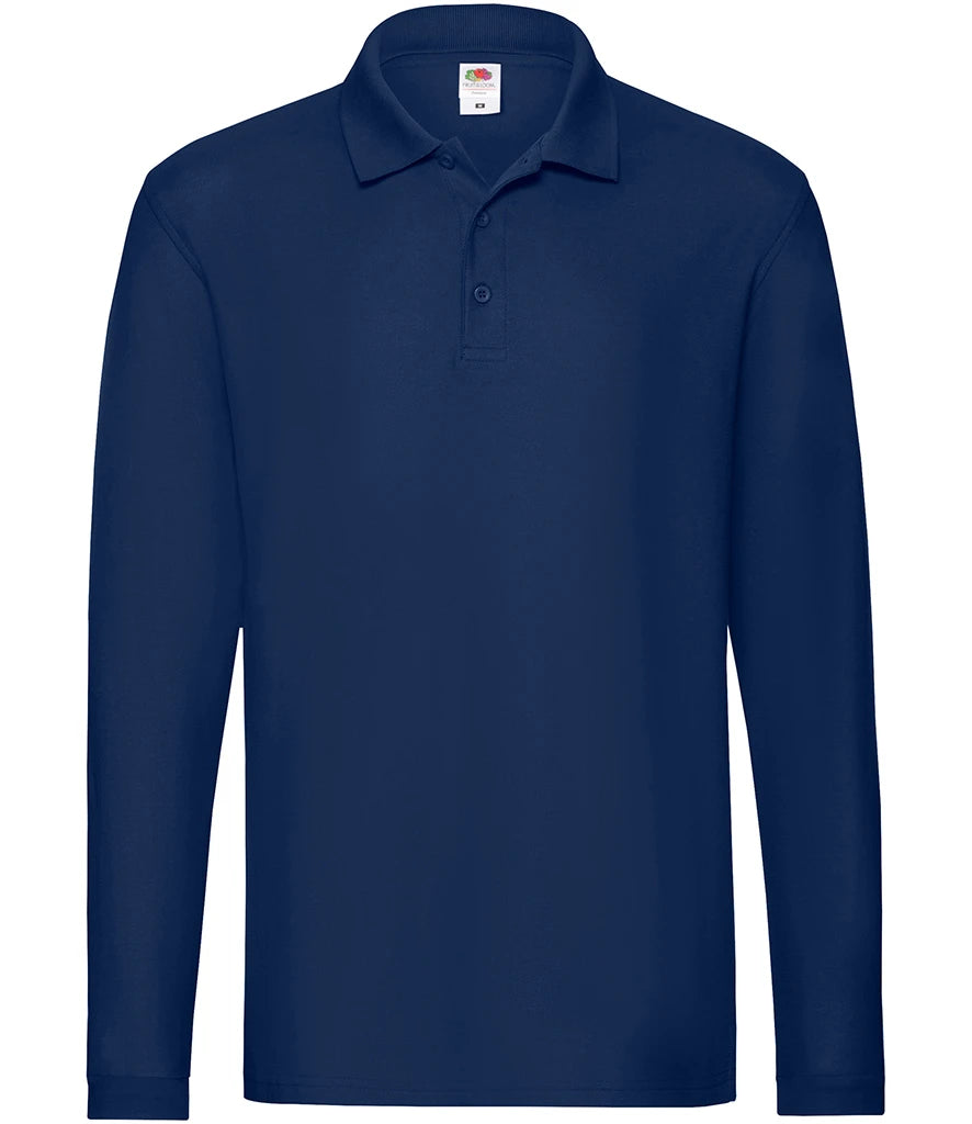 Fruit of the Loom Premium Long Sleeve Cotton Piqué Polo Shirt — Navy