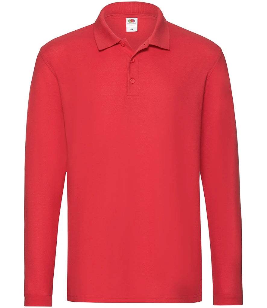 Fruit of the Loom Premium Long Sleeve Cotton Piqué Polo Shirt — Red