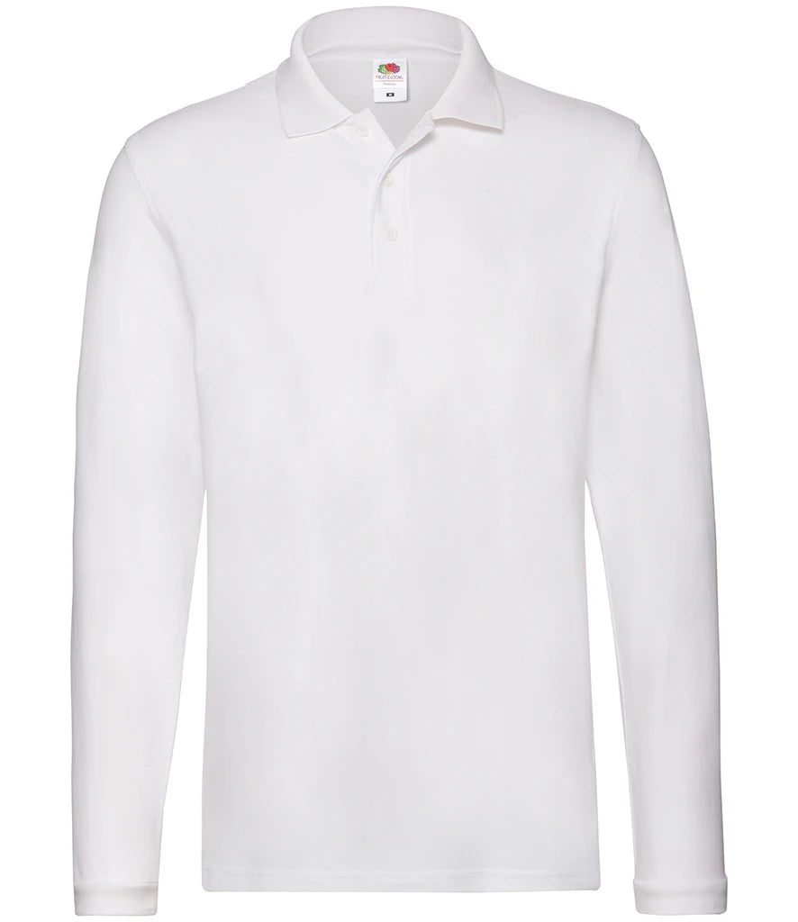 Fruit of the Loom Premium Long Sleeve Cotton Piqué Polo Shirt — White