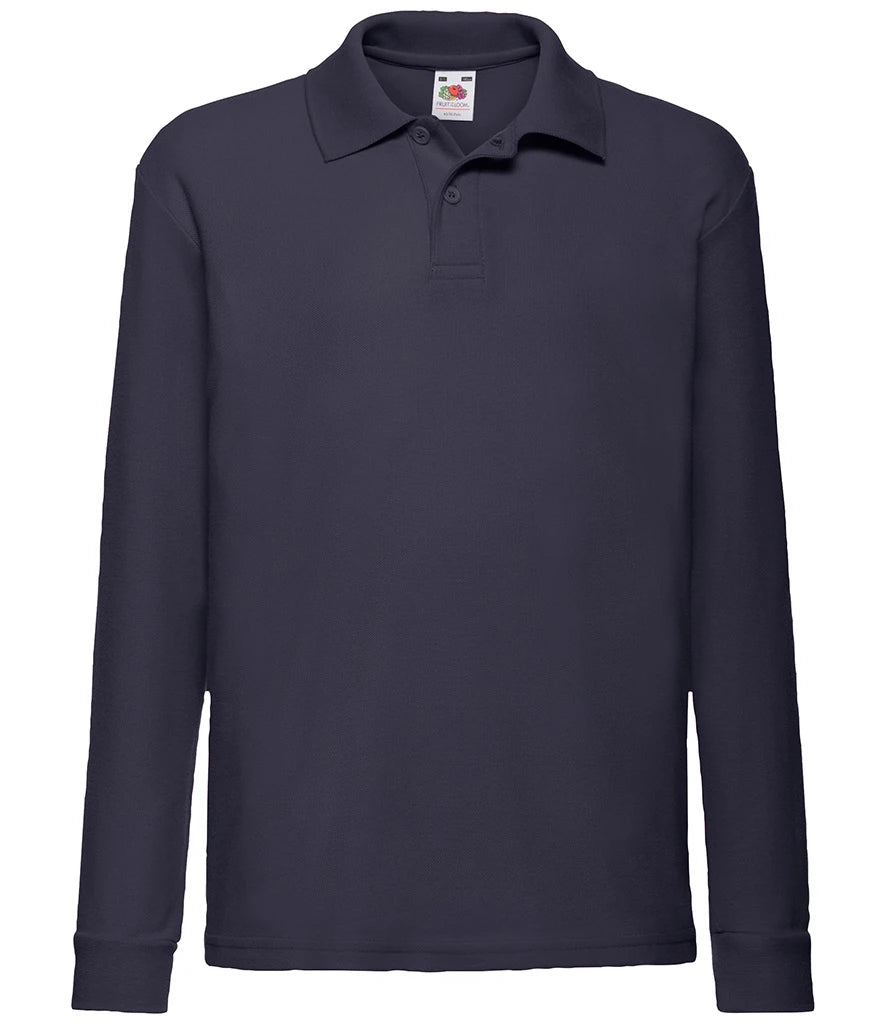 Fruit of the Loom Kids Long Sleeve Poly/Cotton Piqué Polo Shirt — Deep Navy