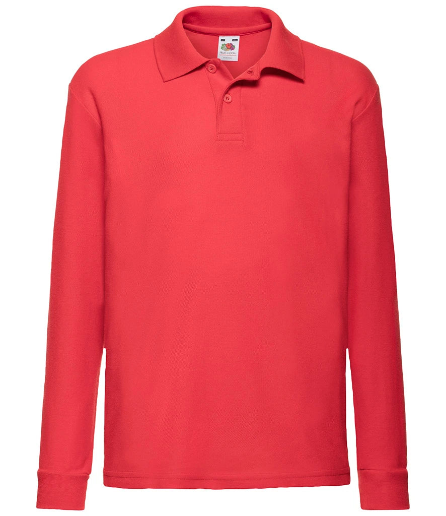 Fruit of the Loom Kids Long Sleeve Poly/Cotton Piqué Polo Shirt — Red