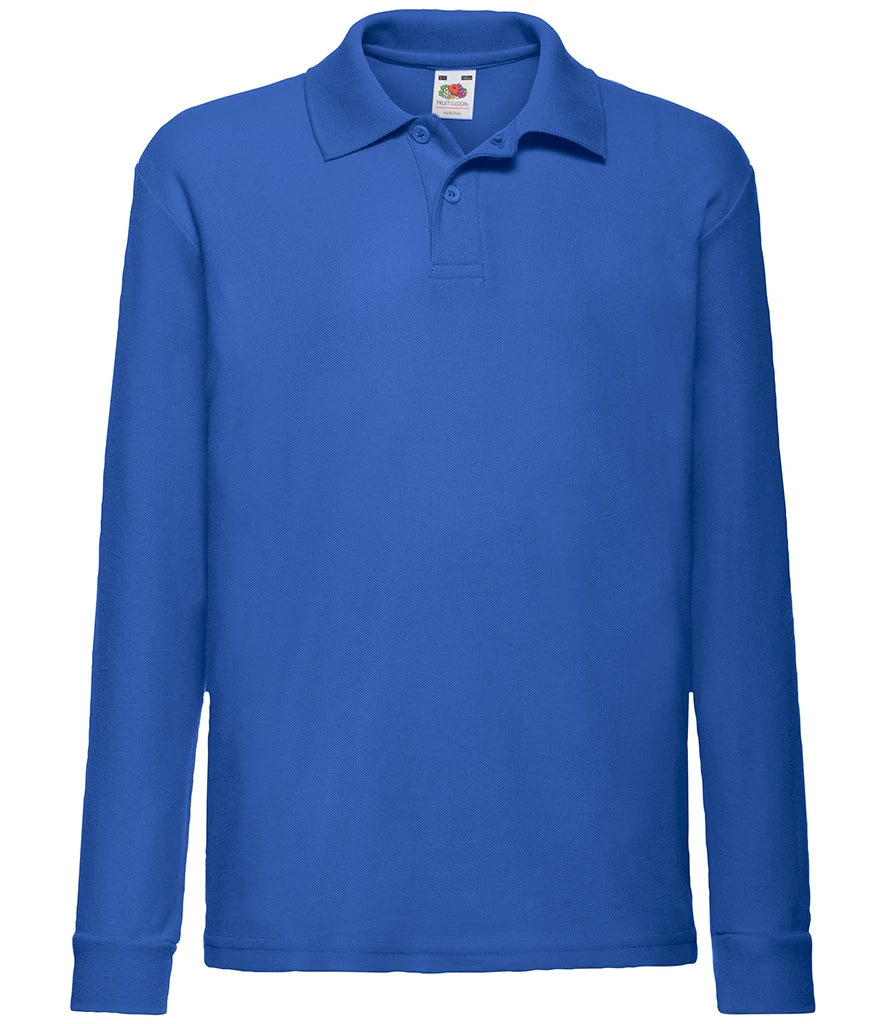 Fruit of the Loom Kids Long Sleeve Poly/Cotton Piqué Polo Shirt — Royal Blue