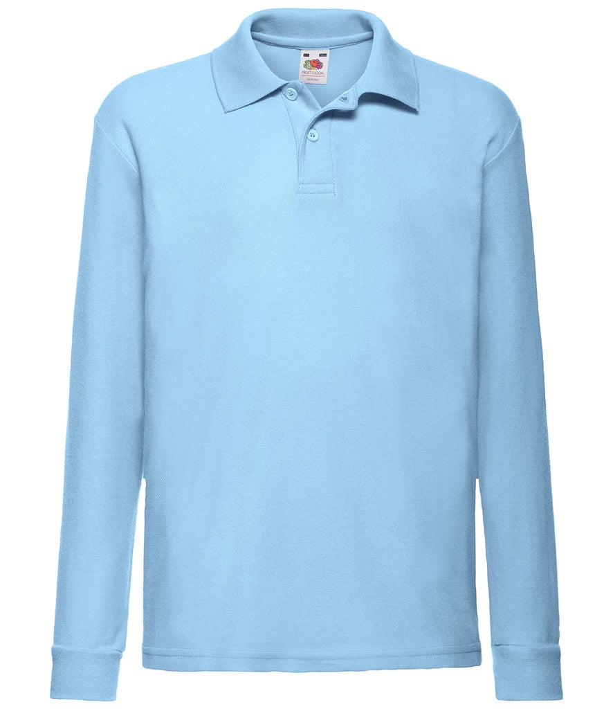 Fruit of the Loom Kids Long Sleeve Poly/Cotton Piqué Polo Shirt — Sky Blue