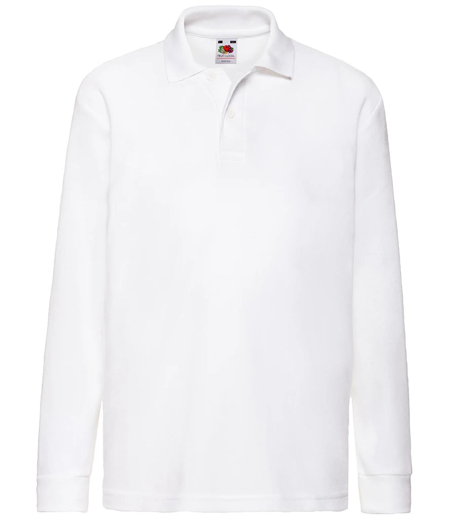 Fruit of the Loom Kids Long Sleeve Poly/Cotton Piqué Polo Shirt — White