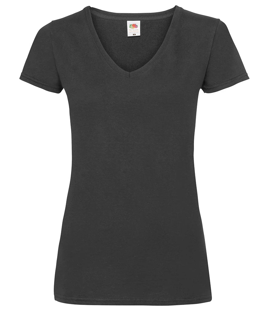 Fruit of the Loom Lady Fit Value V Neck T-Shirt — Black