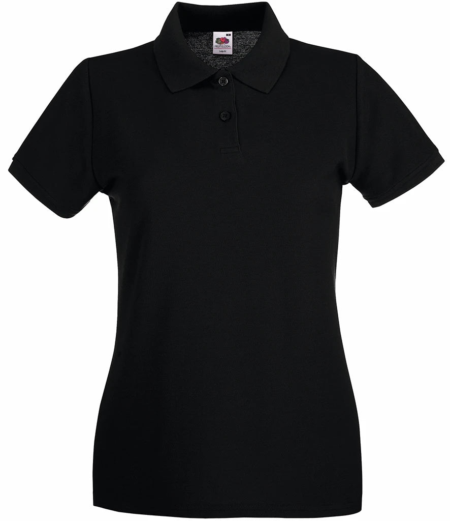 Fruit of the Loom Lady-Fit Premium Cotton Piqué Polo Shirt — Black