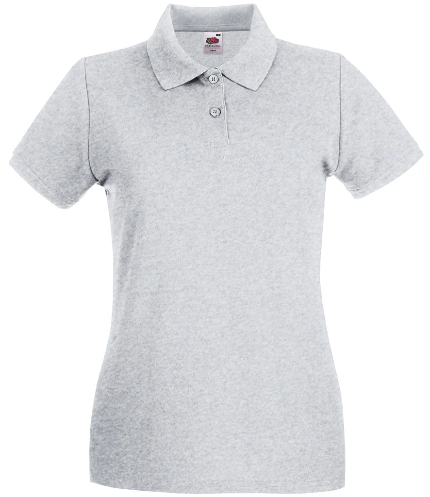 Fruit of the Loom Lady-Fit Premium Cotton Piqué Polo Shirt — Heather Grey