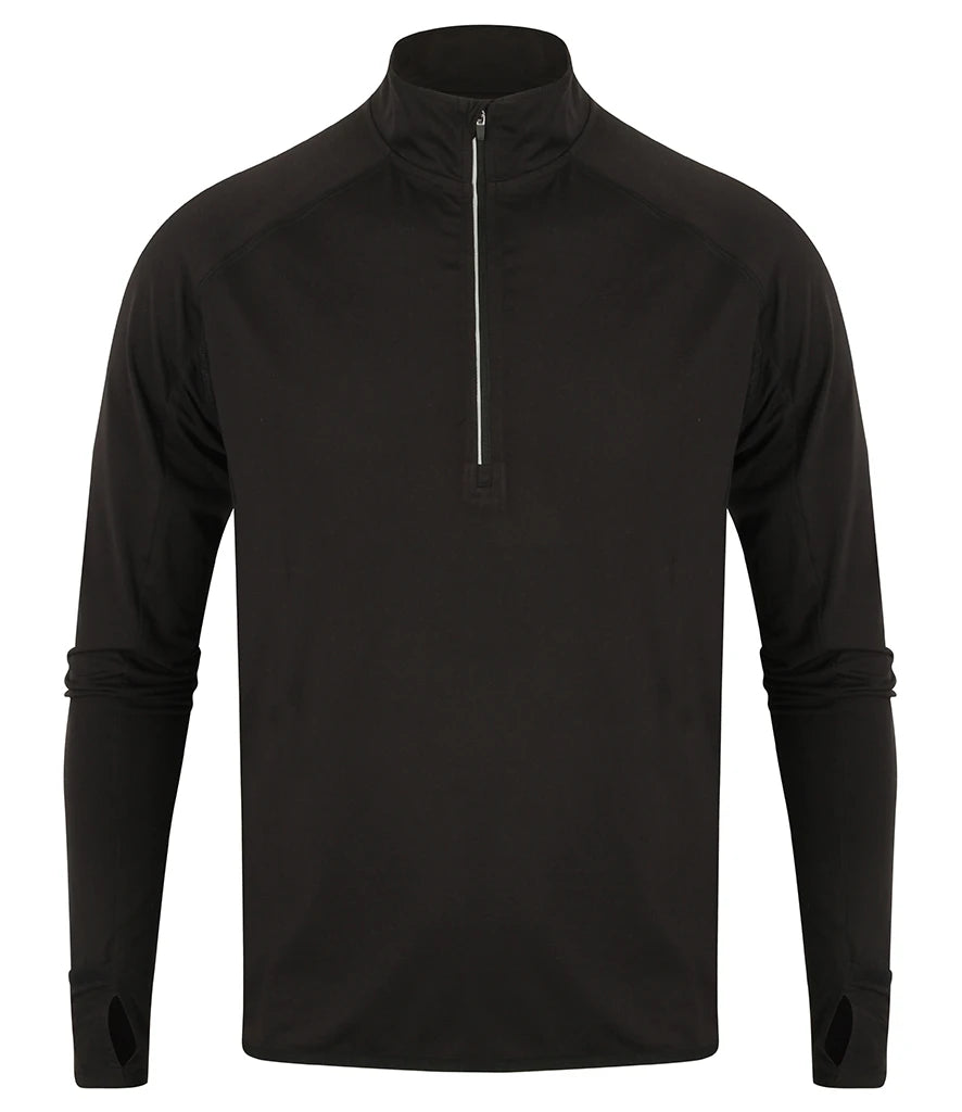 Tombo Long Sleeve Zip Neck Performance Top — Black