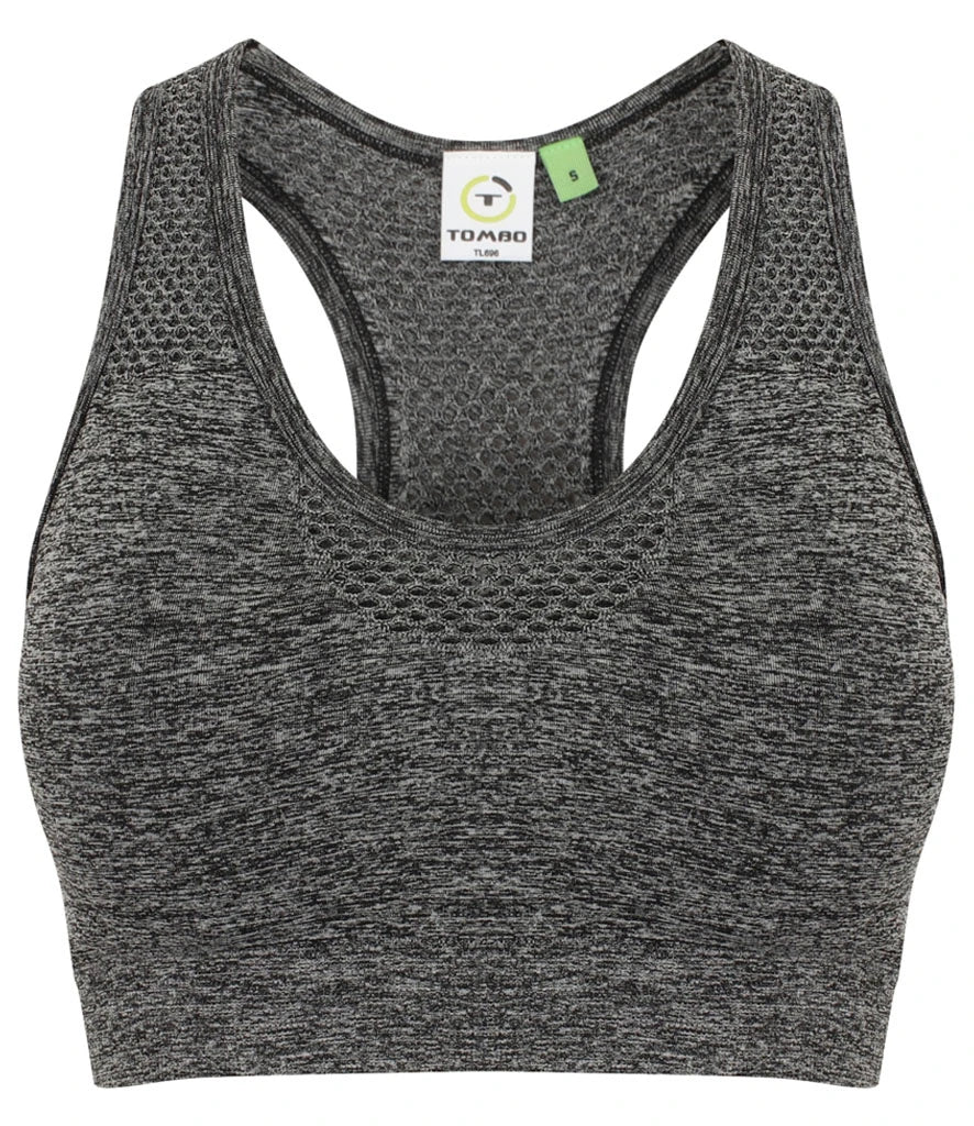 Tombo Ladies Seamless Crop Top — Dark Grey Marl