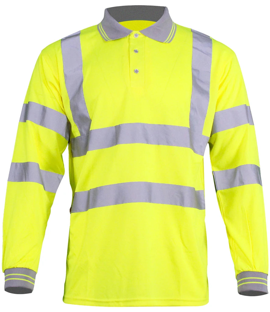 Warrior Hi-Vis Long Sleeve Polo Shirt — Yellow
